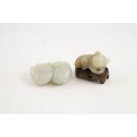 Chinese Two Jade Handling Pieces white jade piece of two peach and other of reclining dog 8cm, 4.5cm