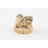 Signed Ivory Nestuke of standing temple dog