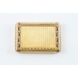 Early C19th French 18ct Gold Snuff Box curved rectangular with fine chase pattern, blue enamel