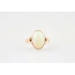 9ct Single Milk Opal Ring oval cabochon fiery opal rub-over set