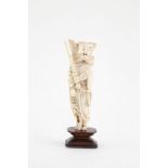 Carved ivory Figure of the Immortal Bishamonten, one of the Seven Gods of Good Luck, 16cm height
