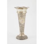 Edw VII S/S Specimen Vase trumpet shape with waved rim, embossed floral and scroll decoration