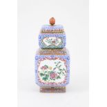 Chinese Enamelled Two Section Lidded Vase and Pot elegantly painted with chrysanthemum panels in a