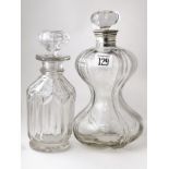 Edwardian Spirit Decanter heavy waisted ribbed body with sterling silver collar, London 1900