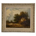 C19th European Rural Homestead with Grazing Cattle oil on canvas 64 x 76cm