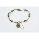 9ct Greenstone Bracelet seven 2pce lozenge beads with fancy rope links