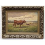 Matilda Lotz (American, 1858 -1923) Grazing Cattle oil on canvas signed (lower left) 37 x