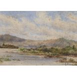 Elinor M Constable Rotorua Lake, near Botanic Gardens watercolour initialled, 8 x 12cm