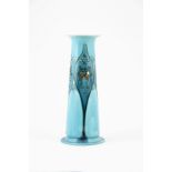 Minton Secessionist Vase tapered cylindrical stylised tubeline decorated vase in turquoise glaze,