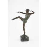 Art Deco Spelter Figure of a Dancer posed on single leg on black marble base 41cm height