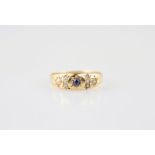 Victorian 18ct Sapphire, Pearl & Diamond Ring central cabochon sapphire, two half round pearls