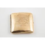 15ct Gold Cigarette Case By Reuben Watts of Auckland plain slightly bowed shape engraved monogram