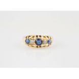 18ct Five Stone Sapphire & Diamond Bridge Ring claw and box set on open claw gallery '18 Replacement