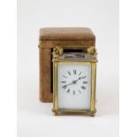 French Brass Cased Carriage Clock with leather travel case