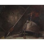 C19th European Still Life with Armour oil on board 38 x 49cm