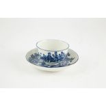 First Period Worcester Tea Bowl and Saucer in a Chinese garden pattern Printed W mark C1755 - 70