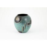 WMF Ikora Bronze Vase ovoid shape in patinated bronze, inlaid and incised decoration in black and