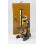 Brass Ernst Leitz Wetzlar Monocular Microscope No295741 in fitted case with some accessories