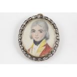 Portrait Miniature of Young Commissioned Solider gold mount with surround of rose cut diamonds