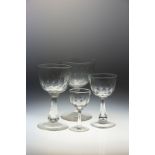 Glass Suite of thumb cut plain bowls, mixed plain and faceted stems, 19 Red Wine,9 White Wine, and