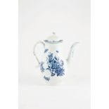 First Period Worcester Coffee Pot in Three Flowers pattern Underglaze blue filled in crescent