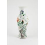 C19th Cantonese Exportware Vase elongated baluster shape painted with exotic bird in famille vert
