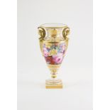 Early C19th (Derby) Urn Vase ovoid body finely painted with floral panel all gilt enriched 21.5cm