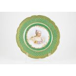 Sevres Shaped Circular Plate painted with portrait of Madame de Sarabere signed O Brun after
