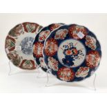 Three C19th Imari Dishes shaped circular, painted in traditional manner 21cm dia