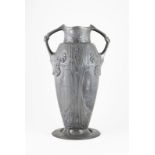 Orivit Tilbrook/Liberty Pewter Mantel Vase elongated ovoid body embossed with Art Nouveau design