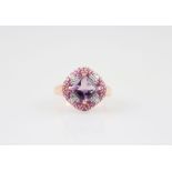 9ct Amethyst, Pink Sapphire & Diamond Dress Ring modern design with central faceted square