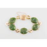 NZ 15ct Greenstone Panel Bracelet five oval greenstone panels with circle links marker Sandstein,