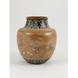Doulton Lambeth Hannah Barlow Stoneware Vase squat circular shape with incised sgraffito