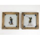 Pair Antique Delft Tiles painted with hunter & maid