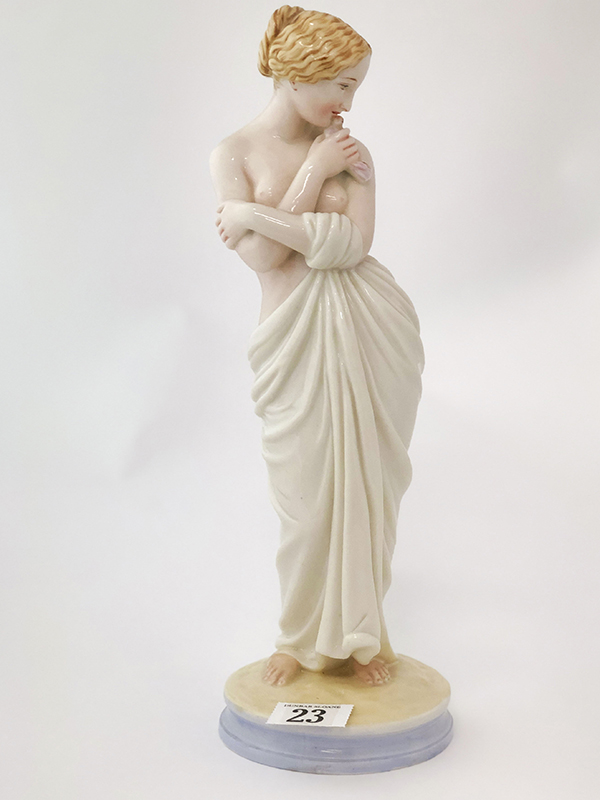 Unmarked Figure draped maiden, possible Belleek 26cm height