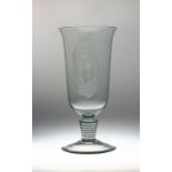 Scandinavian Hand Etched Stemmed Glass Goblet Vase with Vicke Lindstrand style etched female 26cm