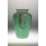 Monart Glass Vase ovoid shape swirling design with aventurine on a green ground, original paper