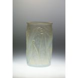 Rene Lalique Laurier Opalescent Vase cylindrical shape decorated in low relief with gum leaves