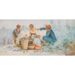Madeline Hughes The Grape Gatherers watercolour signed, 24 x 48cm