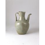 Sawankhalok Oil Ewer slightly hexagonal faceted body with faintly shallow decorations and white