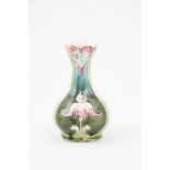 European Art Nouveau Majolica Glazed Vase onion shape with stylised flowers in green, pink and