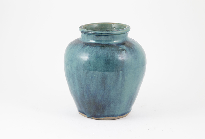 Antique Thai Ru Type Glazed Pot of traditional form with poured turquoise glaze