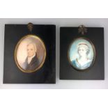 Two Portrait Miniatures Gent & Lady, both in ebonised framed