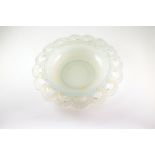 Pierre D'Asven Large Opalescent Glass Bowl with wide fluted interlaced scrolling rim, base stamped P