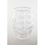 Stuart Crystal Vase heavy ovoid body mixed cut by John Luxton c.1950