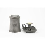 Orivit Art Nouveau Pewter Tea Caddy tapering cylindrical form with detachable lid, together with