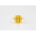 18ct Single Golden Beryl Ring four corner claw set emerald cut approx 6.90cts '16 Replacement