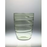 Whitefriars Barnaby Powell Green Glass Vase slip trail ribbon pattern 18cm height