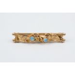 NZ 15ct Two Stone Opal Double Bar Brooch design of convolvulus vine marked B & K, Brown & Kerr,