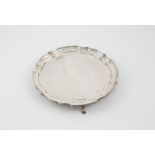 QEII S/S Card Tray shaped circular on 3 scroll legs with hoof feet